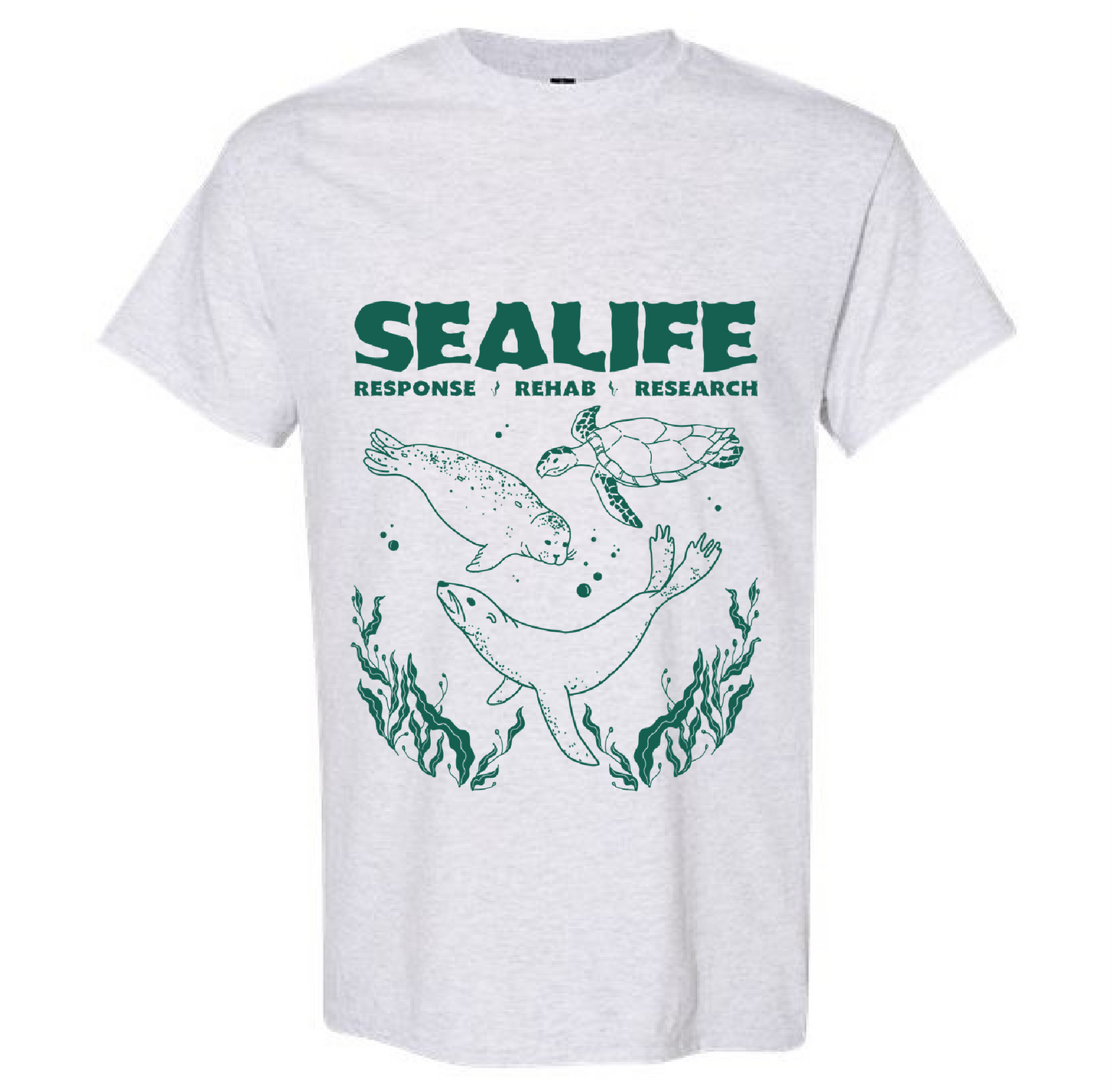 SEA Life Adult Tee Ash Grey w/ Dark Green Print: Medium