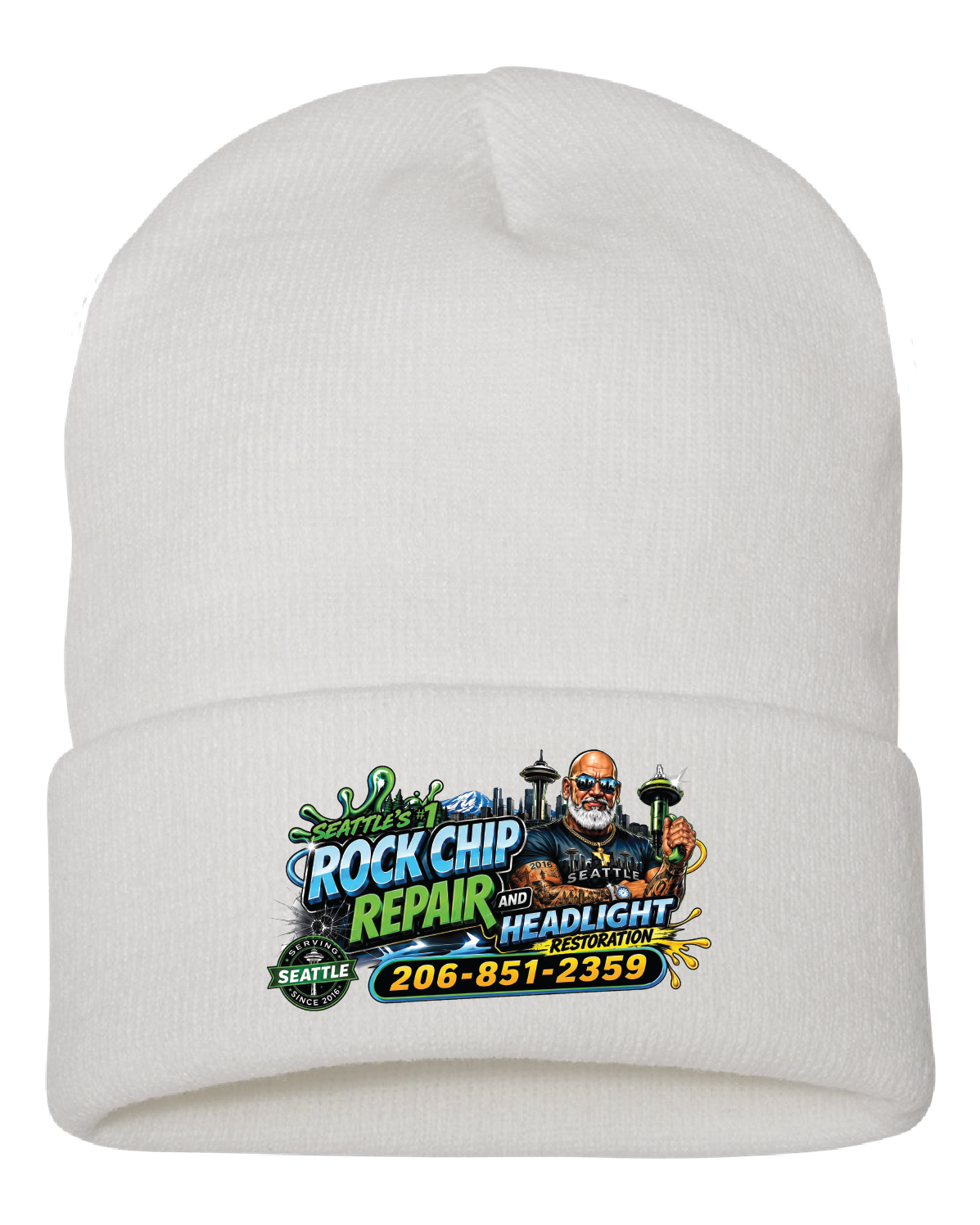 Seattle Chip Away Beanie | White